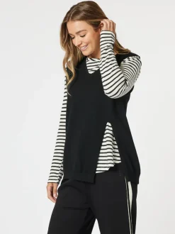 Vicky Side Split Knit Vest - Black