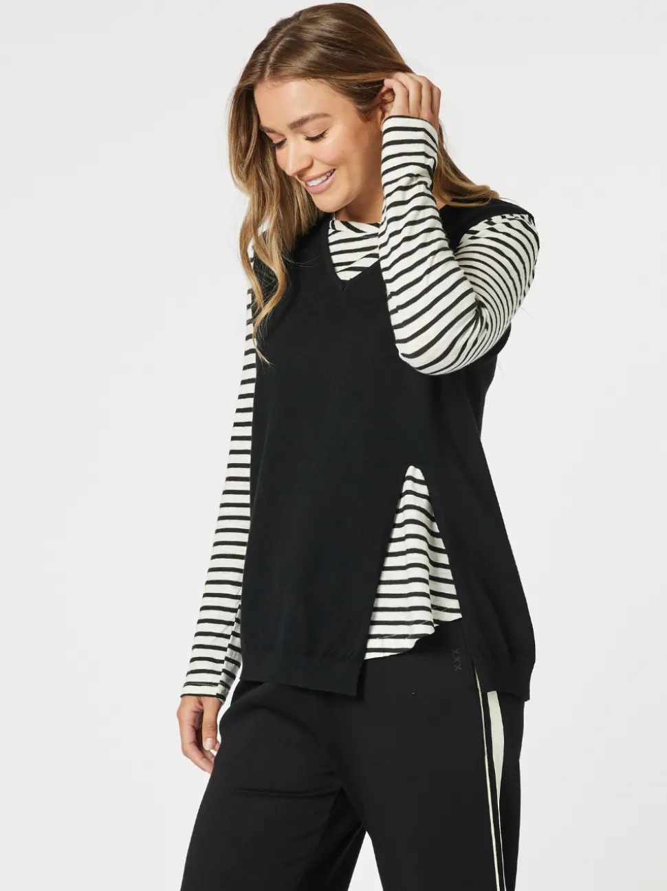 Vicky Side Split Knit Vest - Black