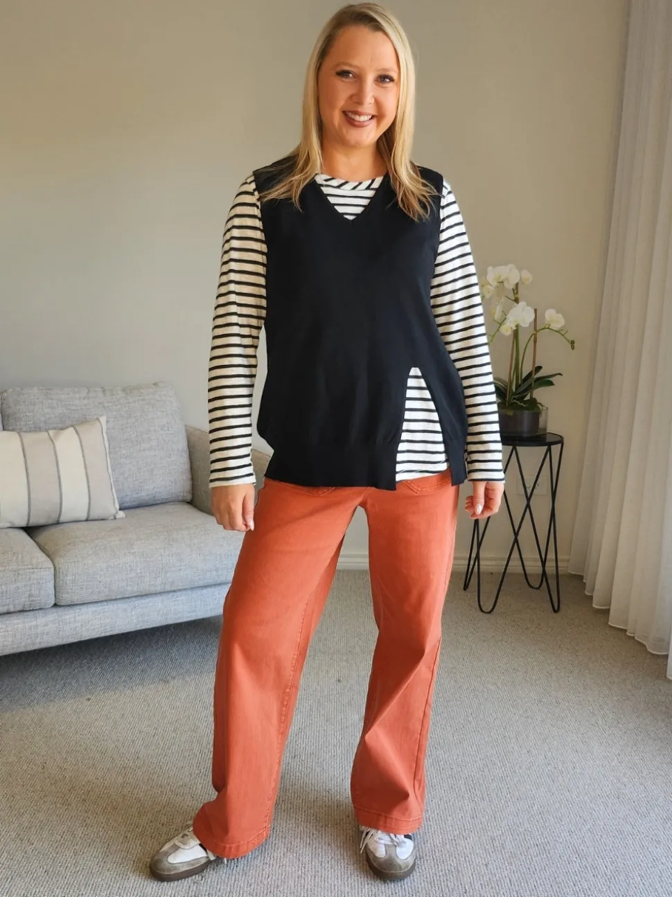 Vicky Side Split Knit Vest - Black