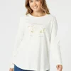 Vintage Long Sleeve Print Tee - White/Gold