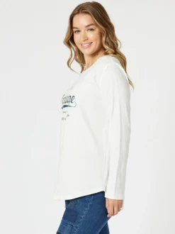 Vintage Long Sleeve Print Tee - White/Denim