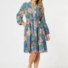 Vintage Rose Floral Print Button Dress - Multi