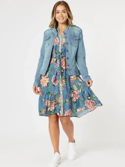 Vintage Rose Floral Print Button Dress - Multi