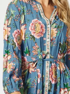 Vintage Rose Floral Print Button Dress - Multi